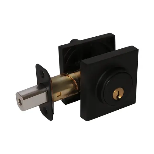 Pamex FDS91 Square Low Profile Single Cylinder Deadbolt Grade 3 with KW1 Keyway Matte Black Finish