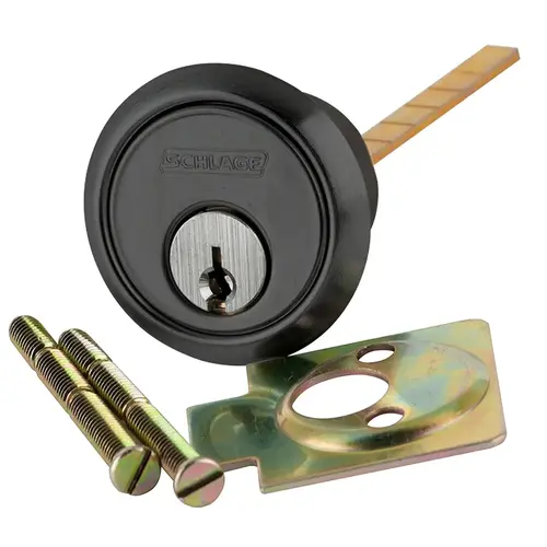 Schlage 20-022 C 622 (4PK) 4 Pack, Rim Cylinder, 6-pin, C Keyway, Keyed Different, Horizontal Tailpiece Cam, 2 Keys, Flat Black Coated Finish, Non-handed Flat Black Coated