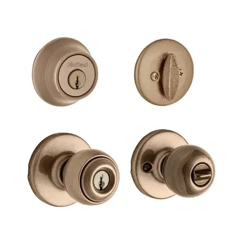 Kwikset 690P5CP6ALRCSK6 Knob Lockset, 3 Grade, Keyed Key, Antique Brass, 2-3/8 x 2-3/4 in Backset, K6 Keyway