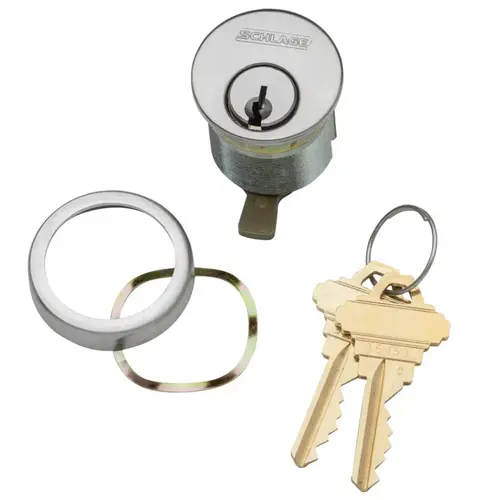Schlage 20-001 C 114 626 XQ11-949 1-1/4 In. Mortise Cylinder, 6-pin, C Keyway, Keyed Different, Inverted Straight Cam, Compression Ring & Spring, 2 Keys, Satin Chrome Finish, Non-handed Satin Chrome