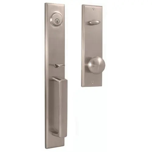 Weslock 06691-NINSL2D  Belmont Single Cylinder Handle set with Impresa Knob in the Satin Nickel