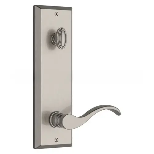 Baldwin Reserve EEDELXCURLSBE150S Emergency Egress Del Mar Handleset Left Hand Curve Lever and Square Bevel Escutcheon with 6AL Latch; Dual Strike; and SmartKey Satin Nickel Finish