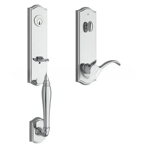 Baldwin Reserve EENEWXCURLTAE260 Emergency Egress New Hampshire Handleset with Left Hand Curve Lever and Traditional Arched Escutcheon with 6AL Latch and Dual Strike Bright Chrome Finish