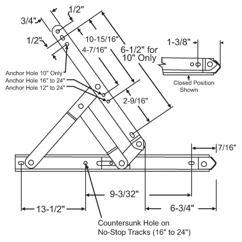 Brixwell 28-24-3-09 24"ss 4-Bar Hinge With Stop 77 Stainless Steel