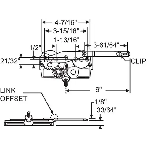 Brixwell 36-177 Dyad Arm Casement Operator truth Left Hand cwO-066-Lh bent Arm