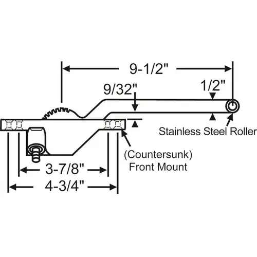 Brixwell 36-433-10 Single Arm Casement Operator blacktruth Left Hand front Mount Stainless Steel roller 9-1/2in Arm Length