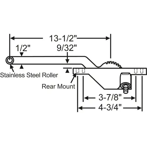 Brixwell 36-440-3 Single Arm Casement Operator white Truth Right Hand cwo 60 Rh Wh rear Mount 13-1/2in Arm Length