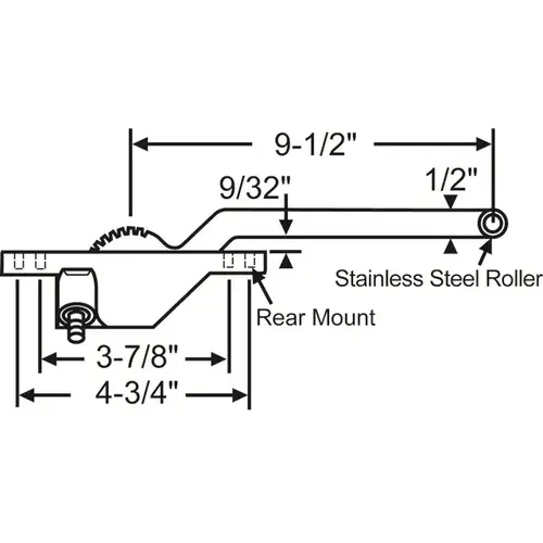Brixwell 36-444-3 Single Arm Casement Operator white Truth Left Hand Rear mount Stainless Steel Roller 9-1/2in Arm Length