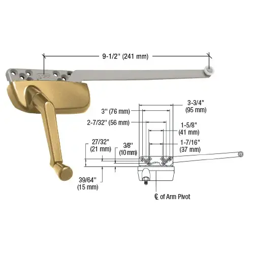 CRL EP24188 Gold Left Hand Ellipse Style Casement Operator with 9-1/2" Single Arm
