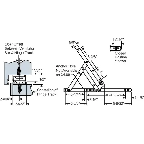 Brixwell 28-20-2-07 4 Bar Hinge Assembly with Stop And 55dg Opening Stainless Steel
