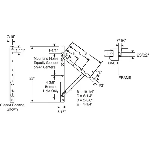 Brixwell 28-22-14rh Truth Rh Concealed Hinge Assy 22in Kd Awning Stainless Steel
