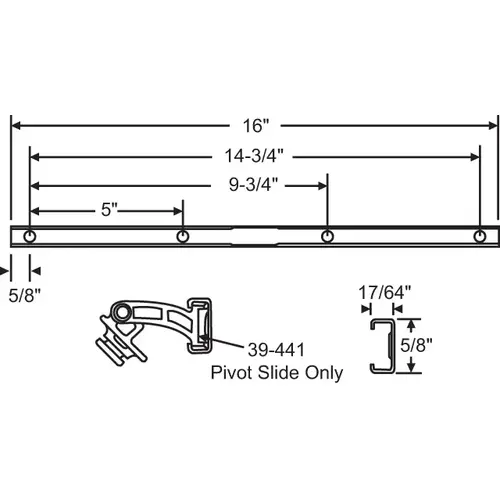 Brixwell 38-68ss Awning Window Track with 2 Pivot Slides mwH-001