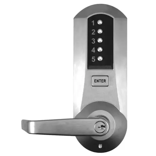 Simplex 5021XSWL26D Mechanical Pushbutton Cylindrical Lock with 2-3/4" Backset, Kaba Schlage C Cylinder and Winston Lever Satin Chrome Finish