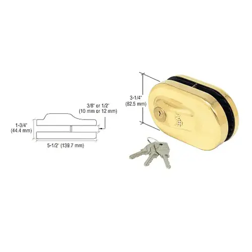 CRL 1NT685BR Brass Glass Mounted Slip-on Patch Lock for Use With 3/8" Thick Glass