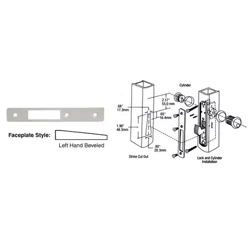 CRL DL2134A Aluminum Left Hand Beveled Faceplate for DL2130 Series Hook Throw Deadlocks