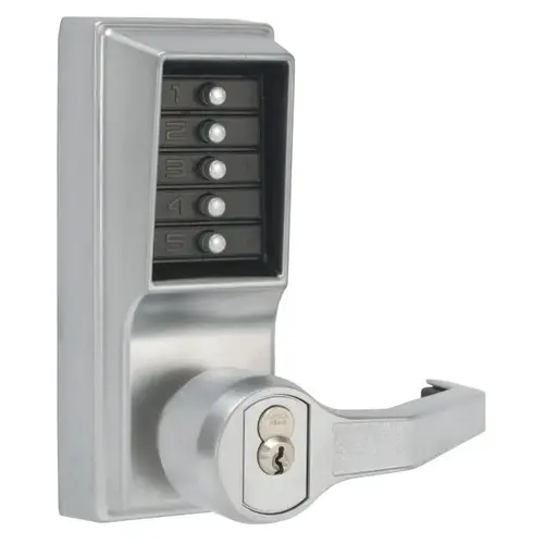 Simplex LL1076S26D Left Hand Mechanical Pushbutton Lever Lock Combination, Privacy, and Key Override, Schlage Prep, 2-3/4" Backset, and 3/4" Throw Satin Chrome Finish