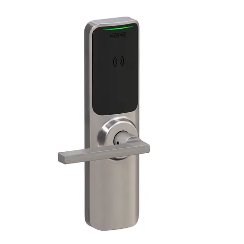 Schlage Electronics XE360EW22ROFBSMP6LAT619 XE360 Series Wireless Exit Trim with Wide Escutcheon for Von Duprin 22 Rim Device, Offline Push Button Function with Smart Mobile Reader, Latitude Lever, and 6 Pin C Keyway Satin Nickel Finish