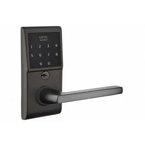 Emtek E4220HLOUS19LH Helios Left Hand Emtouch Storeroom Leverset Electronic Touchscreen Lock Flat Black Finish
