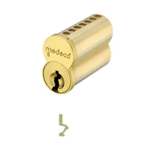 Medeco Security Locks 336B01W06AWBS 6 Pin Uncombinated Small Format Interchangeable Core with WB Keyway and Clip Retainer Satin Brass Finish