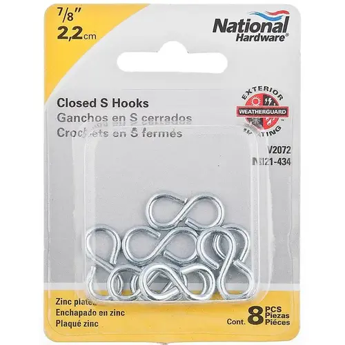 National Hardware N121434 V2072 Closed S Hook Zinc Plated Finish
