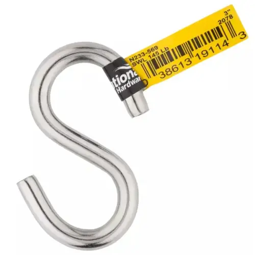 National Hardware N233-569 S-Hook, 145 lb Working Load, 0.31 in Dia Wire, Stainless Steel, Stainless Steel