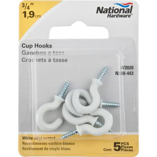 National Hardware N248443 V2020 3/4" Cup Hook White vinyl coated Finish