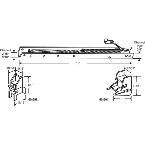 Brixwell 60-172-21 18in Window Channel Balance 8 To 12 Lbs Sash Weight 9/16in Channel Width 60-501a And 60-508a Attached