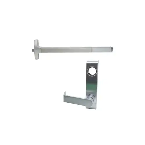 Falcon Lock F24R-L-DAN-US26D-48-LHR KIT - Fire Rated Narrow Stile Rim Exit Device, Escutcheon x Dane Lever Trim 712L, 48", Less Dogging, LHR Left Hand Reverse/Reversible Handing, 299F Strike, UL, Grade 1, US26D/626 Satin Chrome