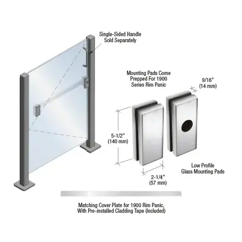 CRL 1900LPPS Polished Stainless Low Profile Glass Mounting Pads for 1900 Series Rim Panic