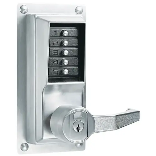 Simplex LLP1020S26D Left Hand Mechanical Pushbutton Exit Trim Lever Lock with Key Override, Schlage Prep Satin Chrome Finish