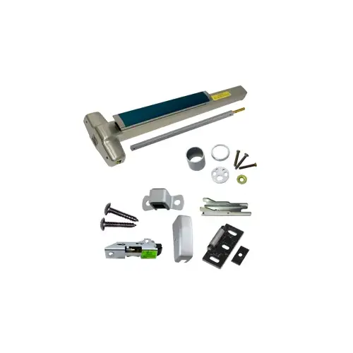 Von Duprin 9827NL-OP-F-626-48-LBR KIT - Fire-Rated (No Dogging), SVR (Surface Vertical Rod) Smooth Exit Device, 110MD-NL-OP Nightlatch Trim (Requires Rim Cylinder), Less Bottom Rods, 48" x 84", Grade 1, 626/US26D Satin Chrome