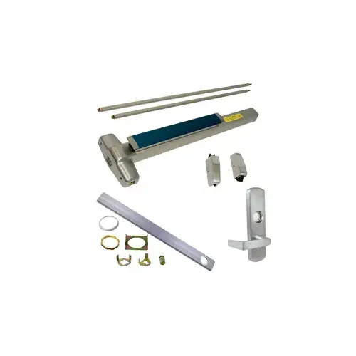 Von Duprin CD-9827L-NL-626-48-LHR-06 KIT - CD (Cylinder Dogging, Requires 1-1/4" Mortise Cylinder), SVR (Surface Vertical Rod) Smooth Exit Device, 996L-NL-06 Nightlatch Lever Trim (Requires Rim Cylinder), LHR Left Hand Reverse/Reversible Handing, (Snap Ring Tool Needed), 48" x 84", Grade 1, 626/US26D Satin Chrome