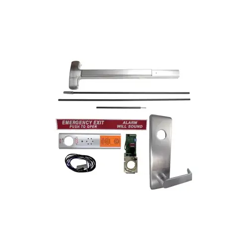 Falcon Lock EA-25C-L-NL-DAN-US26D-36X96-RHR KIT - Exit Alarm, CVR Concealed Vertical Rod Exit Device, Escutcheon x Dane Lever Nightlatch Trim 510L-NL, 36" x 96", Less Dogging, RHR Right Hand Reverse/Reversible, Grade 1, US26D/626 Satin Chrome