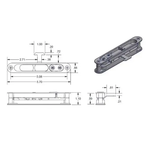 Brixwell 14-163b BLACK SCREEN DOOR HANDLE .750 SLIDE HOOK
