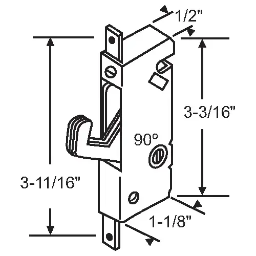 Brixwell 16-173 Mortise Lock Square Face 90-Degree With Hook Out
