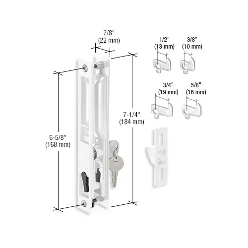 CRL C1129 White Keyed Flush Mount Handle Set 6-5/8" Screw Holes with 4 Hook Assortment