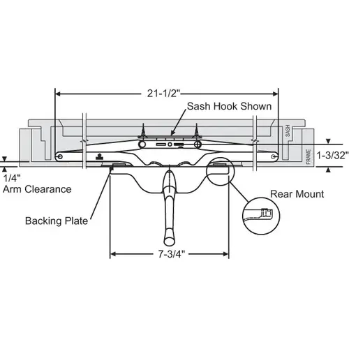 Brixwell 29-199-3 Awning Scissors Arm Operator white Handle Sold Seperately 15in Sash Opening rear Mount