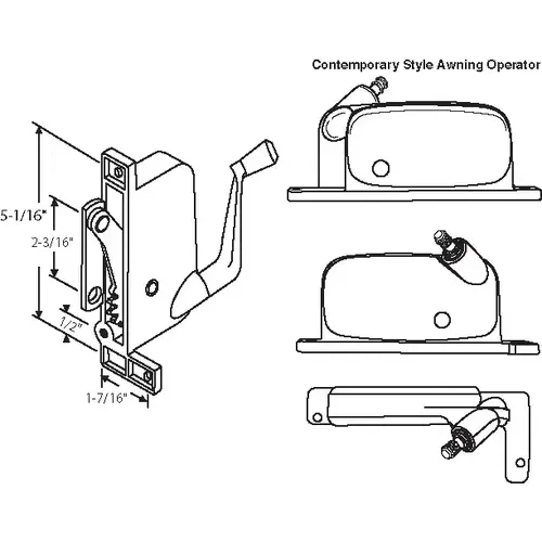Brixwell 41-212p D Awning Operator Mill contemporary Style awO-005-RH-Ml straight Link Arm