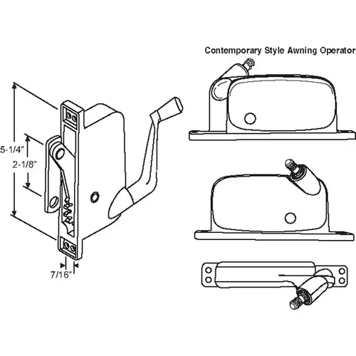 Brixwell 41-223p D Awning Operator Straight Arm mill Top Hole Is Offset awO-014-RH-Ml contemporary Style