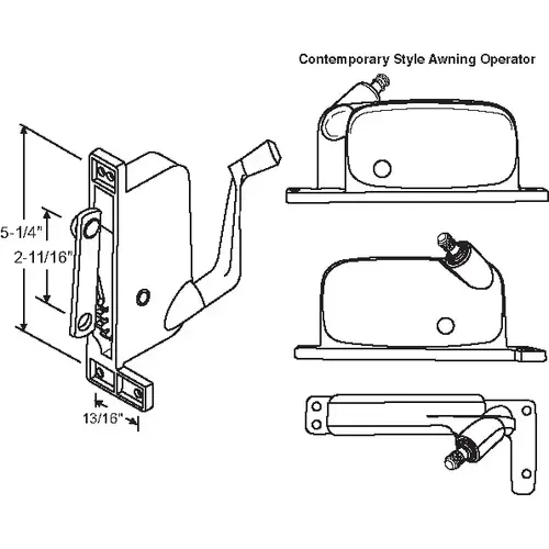 Brixwell 41-259p D Awning Operator Mill contemporary Style awO-039-RH-Ml straight Link Arm