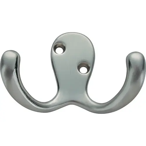 ProSource 23263SNB3L-PS Coat and Hat Hook, 22 lb, 2-Hook, 7/8 in Opening, Zinc, Satin Nickel Silver