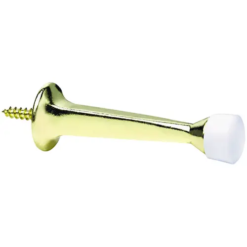 ProSource CL-208C-PB-PS Heavy-Duty Rigid Door Stop, 1 in Dia Base, 3 in Projection, Die-Cast Zinc & Plastic Polished Brass