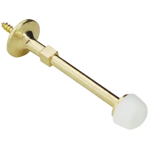 ProSource H20-Z020-PS Heavy-Duty Rigid Door Stop, 3-1/8 in Dia Base, 3-1/8 in Projection, Die-Cast Zinc & Plastic Polished Brass