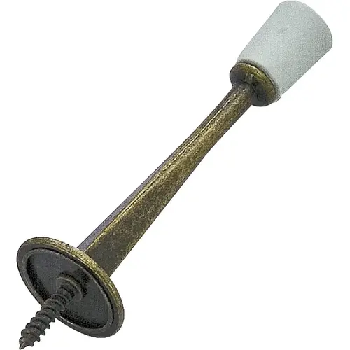 ProSource H20-Z021-PS Heavy-Duty Rigid Door Stop, 3-1/8 in Dia Base, 3-1/8 in Projection, Die-Cast Zinc & Plastic Antique Brass