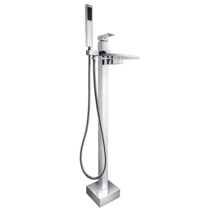 1-Handle Freestanding Floor Mount Roman Tub Faucet Bathtub Filler with Waterfall Style and Hand Shower in Chrome15.4 / box