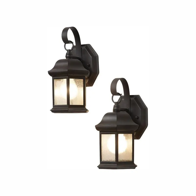 1-Light Bronze Outdoor Wall Lantern Sconce with Seeded Glass (2-Pack)Bronze