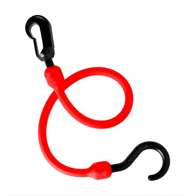 18 in. Polyurethane Fixed End Bungee Cord with Molded Nylon Hook and Clip in Red