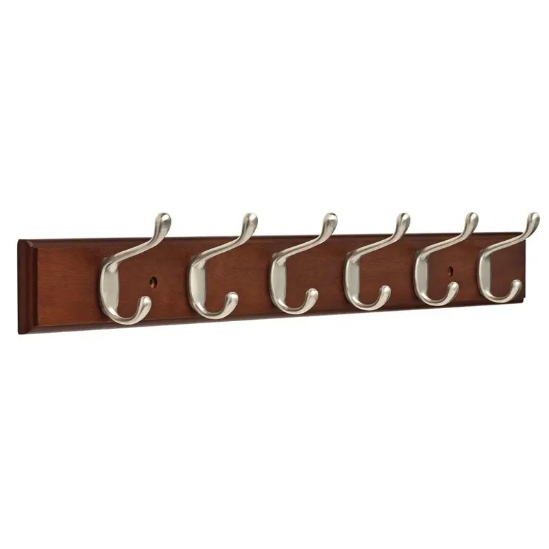 26.51 in. Bark and Satin Nickel Heavy-Duty Coat and Hat Hook Rack