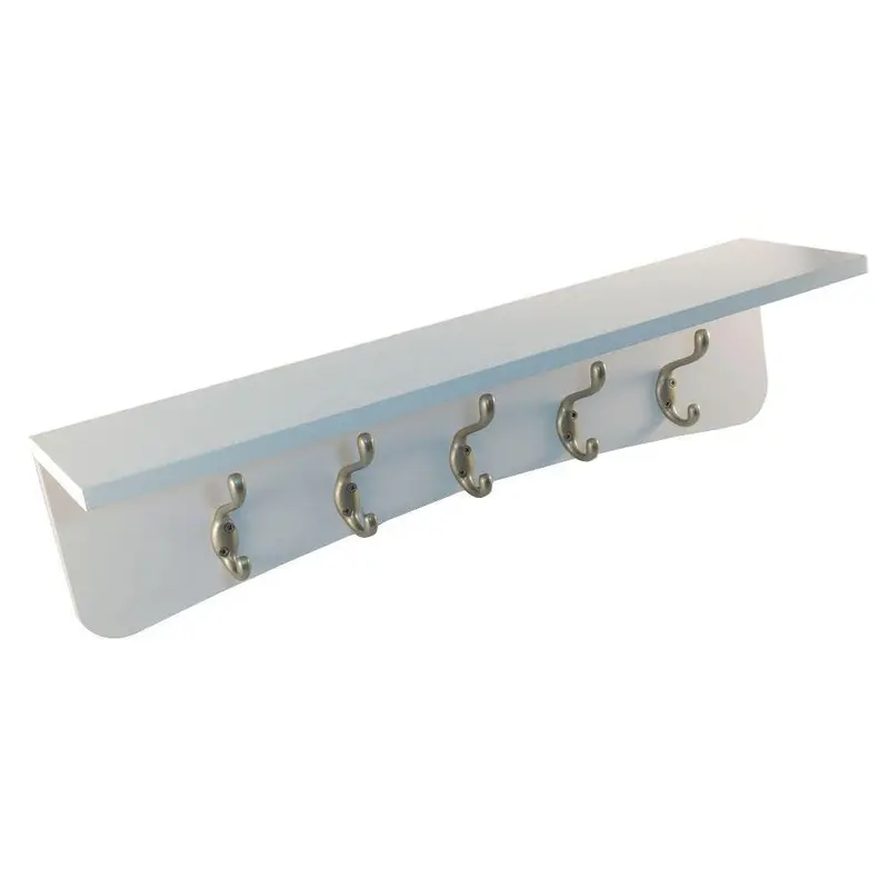 24 in. Nystrom Hook Rack White Shelf with 5 Pewter Double Hooks