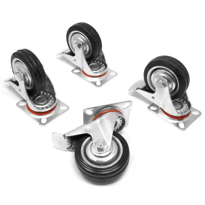 4 in. 155 lbs. Capacity Rubber Roller-Bearing Swivel Plate Caster with Brake (4-Pack)7.95 / each